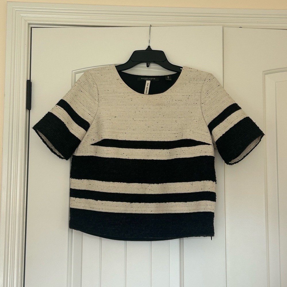 Scotch & Soda Black and Cream Striped Sweater